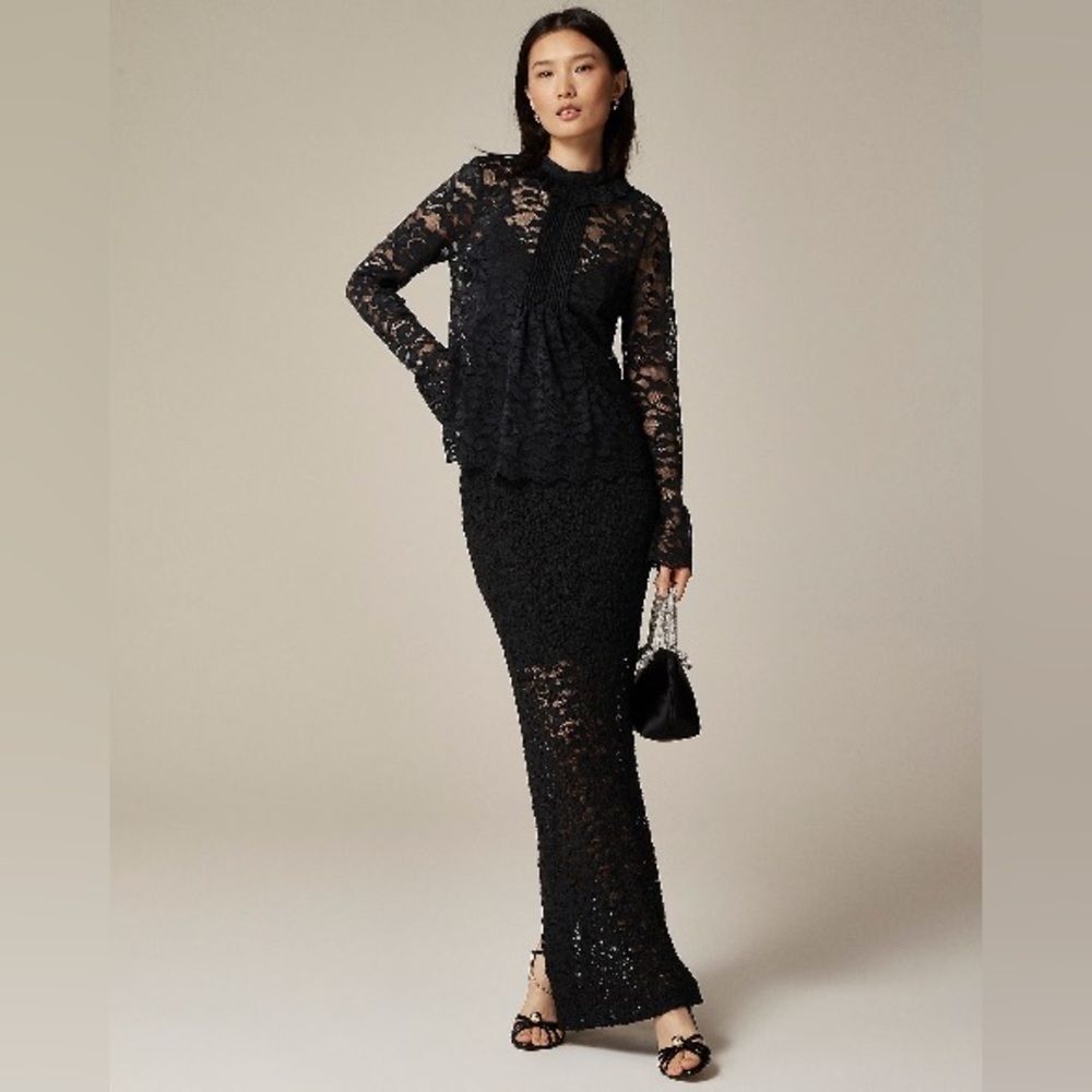 J. Crew Women’s Lace MockNeck Top Black Size 4 NWT #CF449
